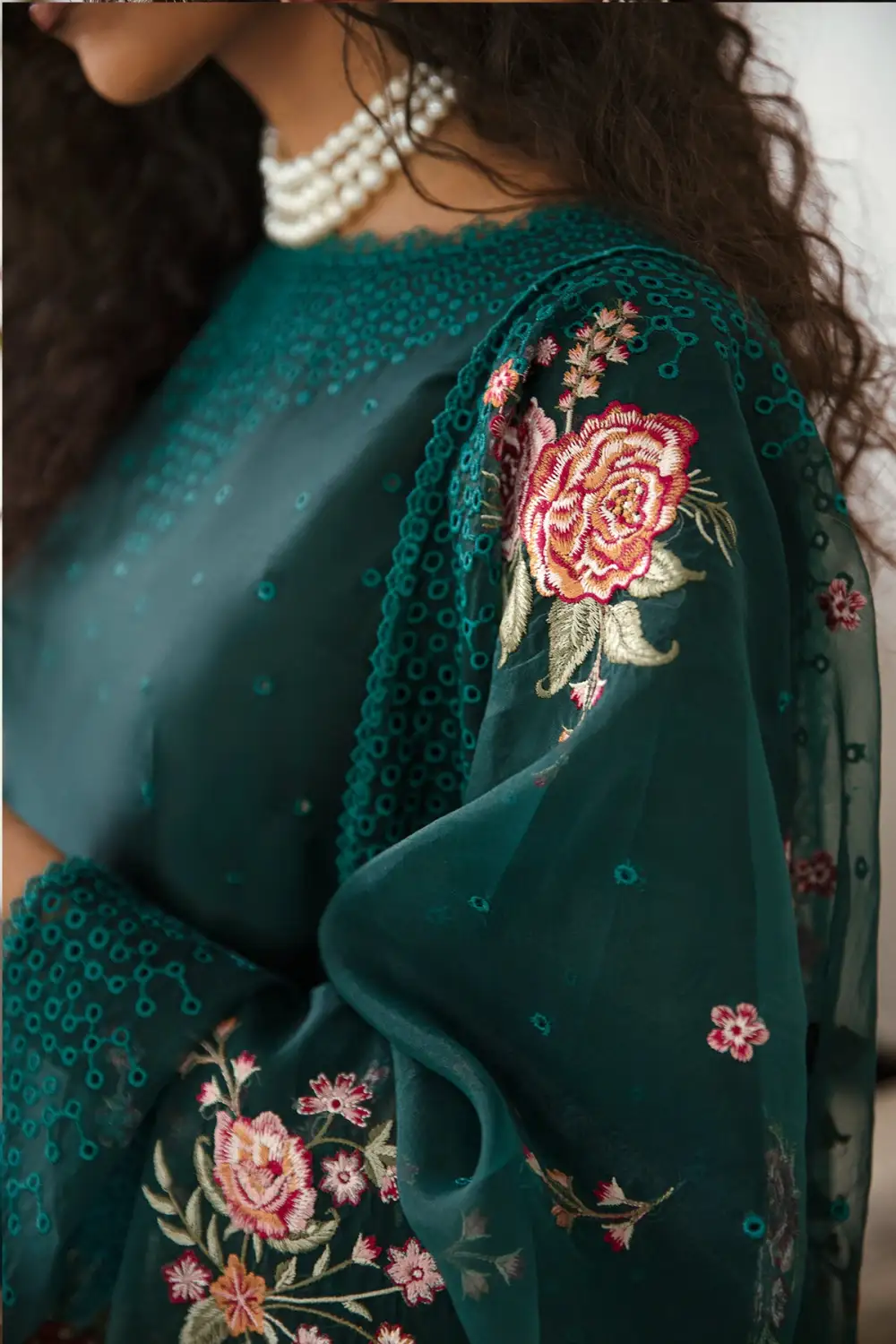 Green Gemstone Embroidered Lawn