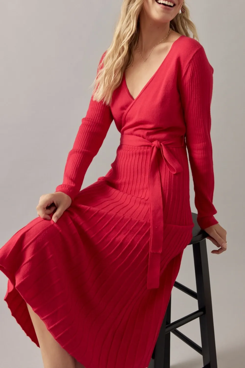 Eleanor Tie Waist Wrap Sweater Midi Dress