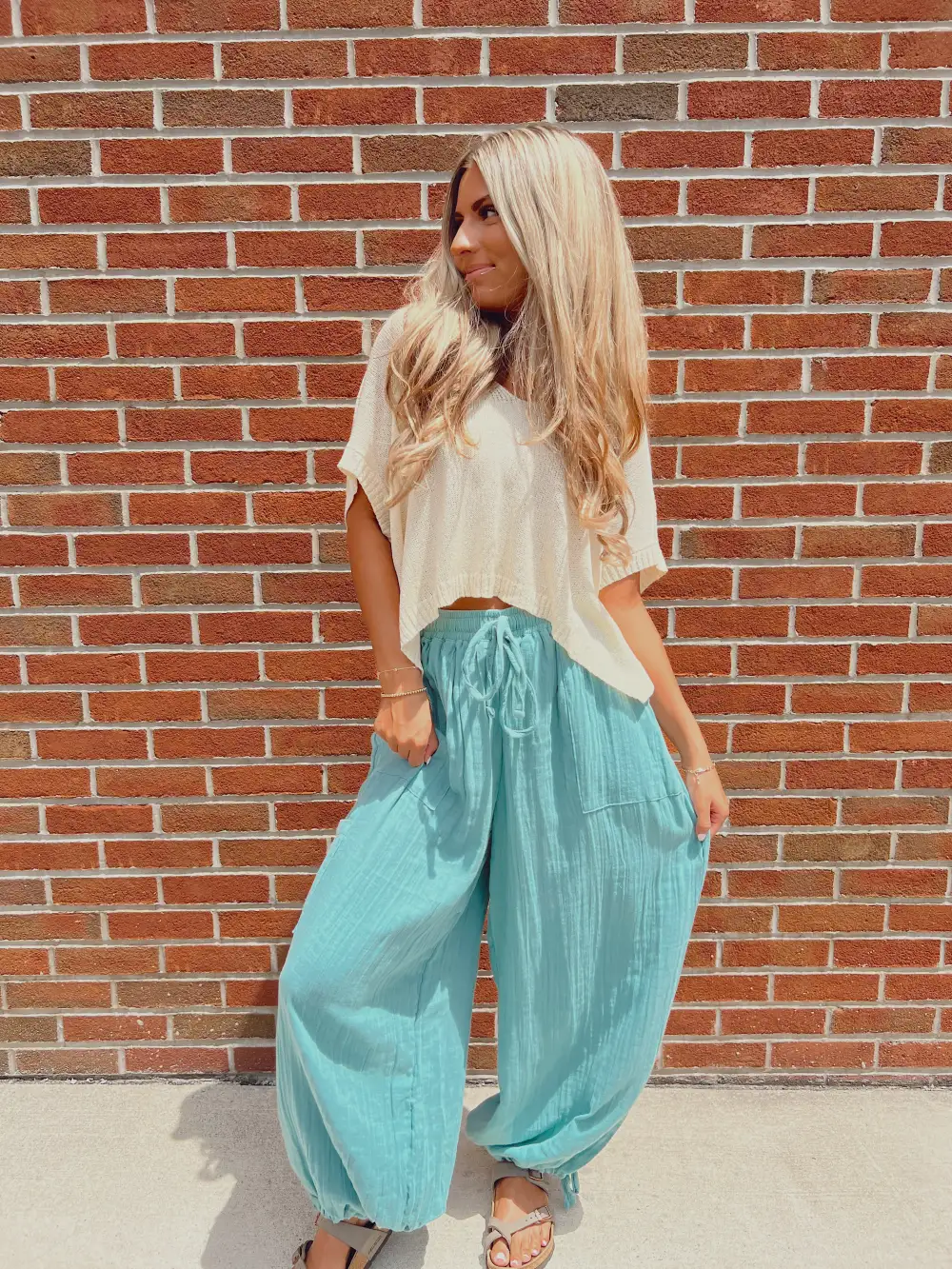 Carefree Aqua Wide Leg Pants