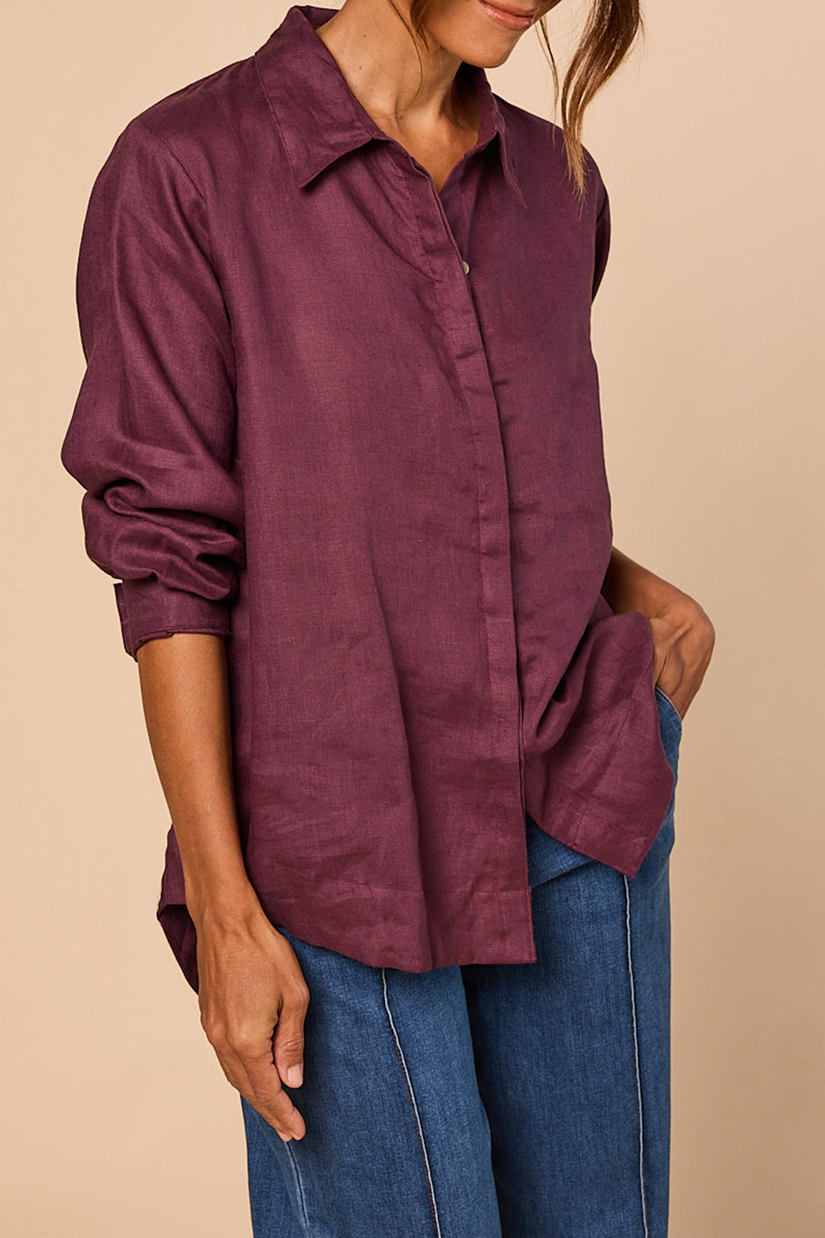 Oversized Linen Boyfriend Shirt In Plum