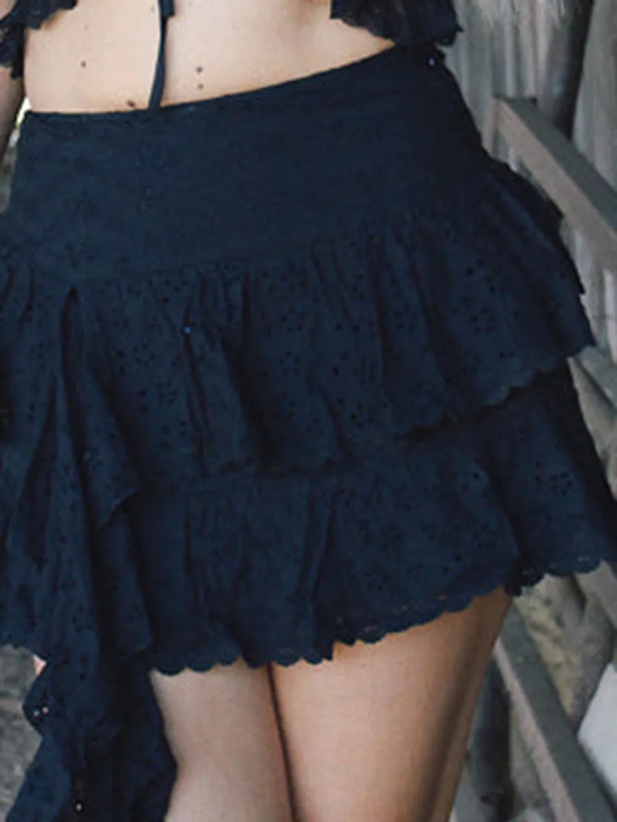 Black Dallas Eyelet Lace Ruffle Skirts