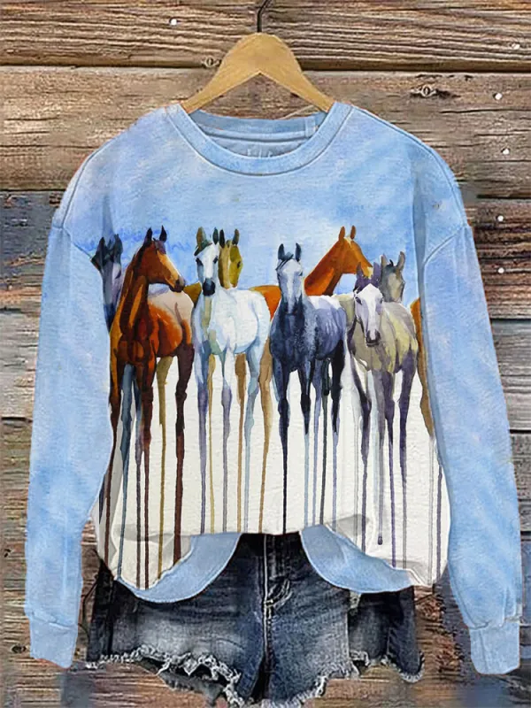 Western Horse Art Painting Print Sweatshirt