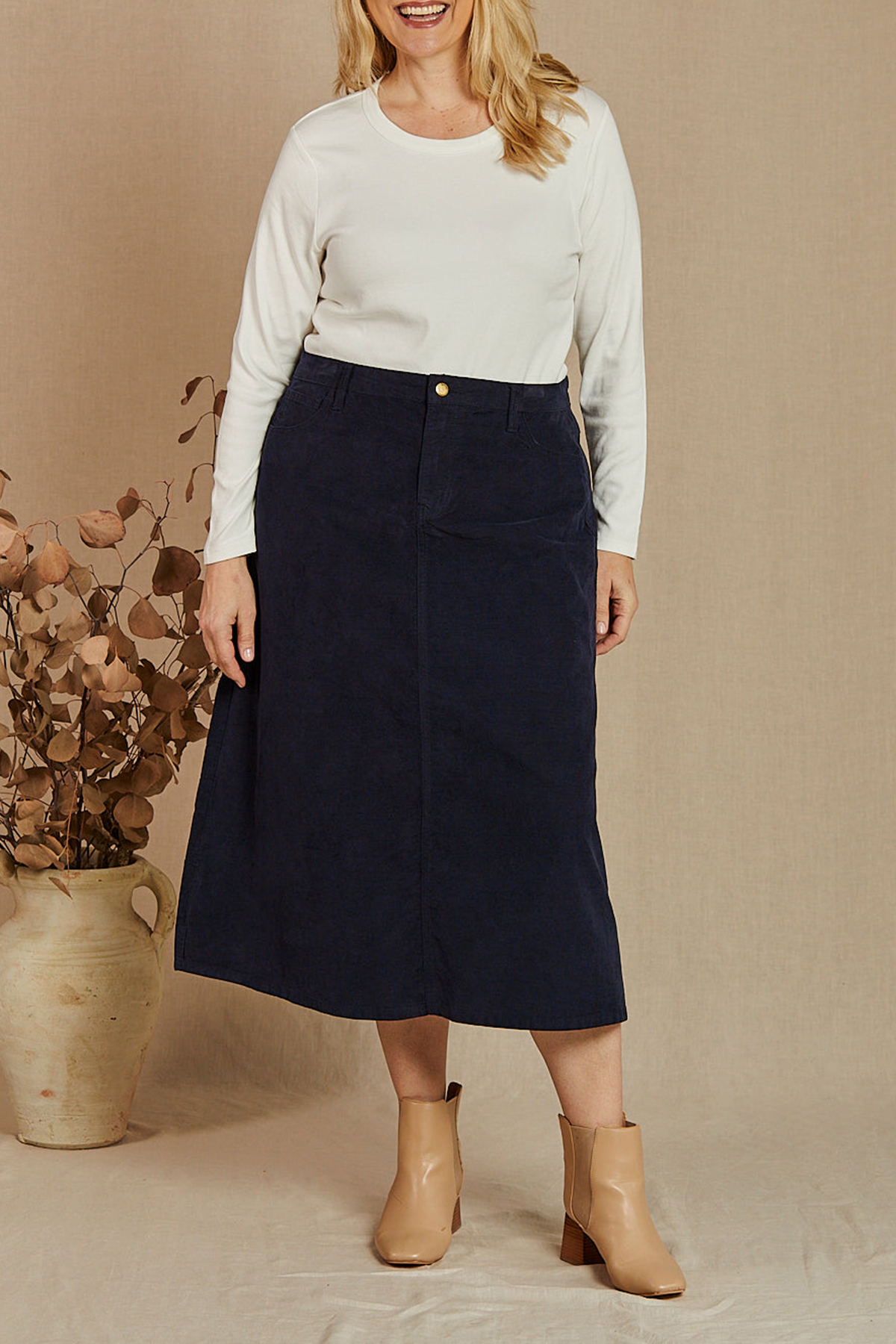 Adrift A-Line Brushed Cotton Skirt in Navy