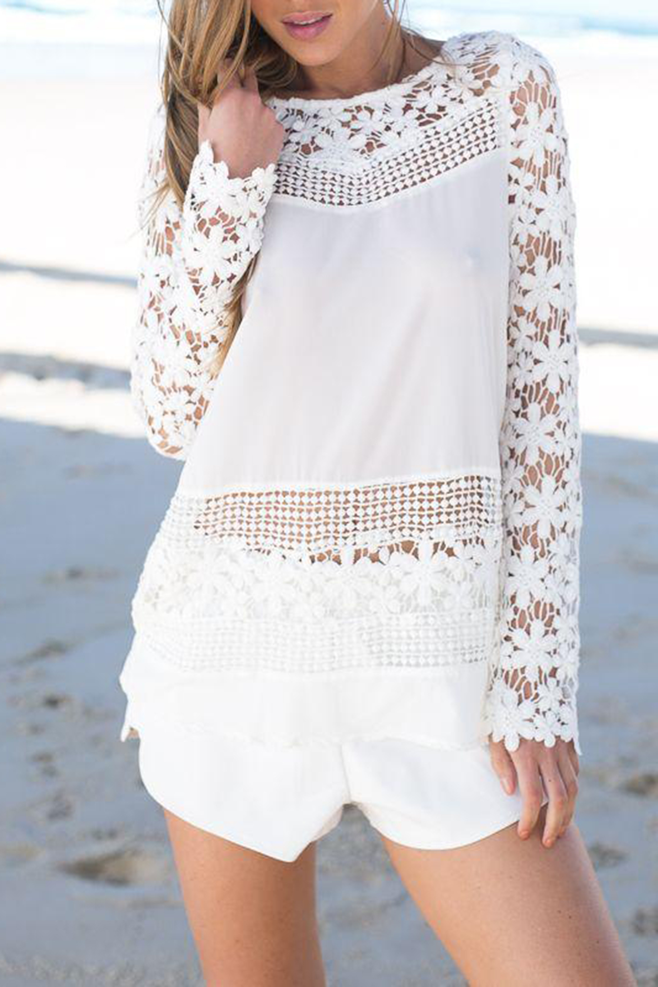 White Sheer Crochet Daisy Top