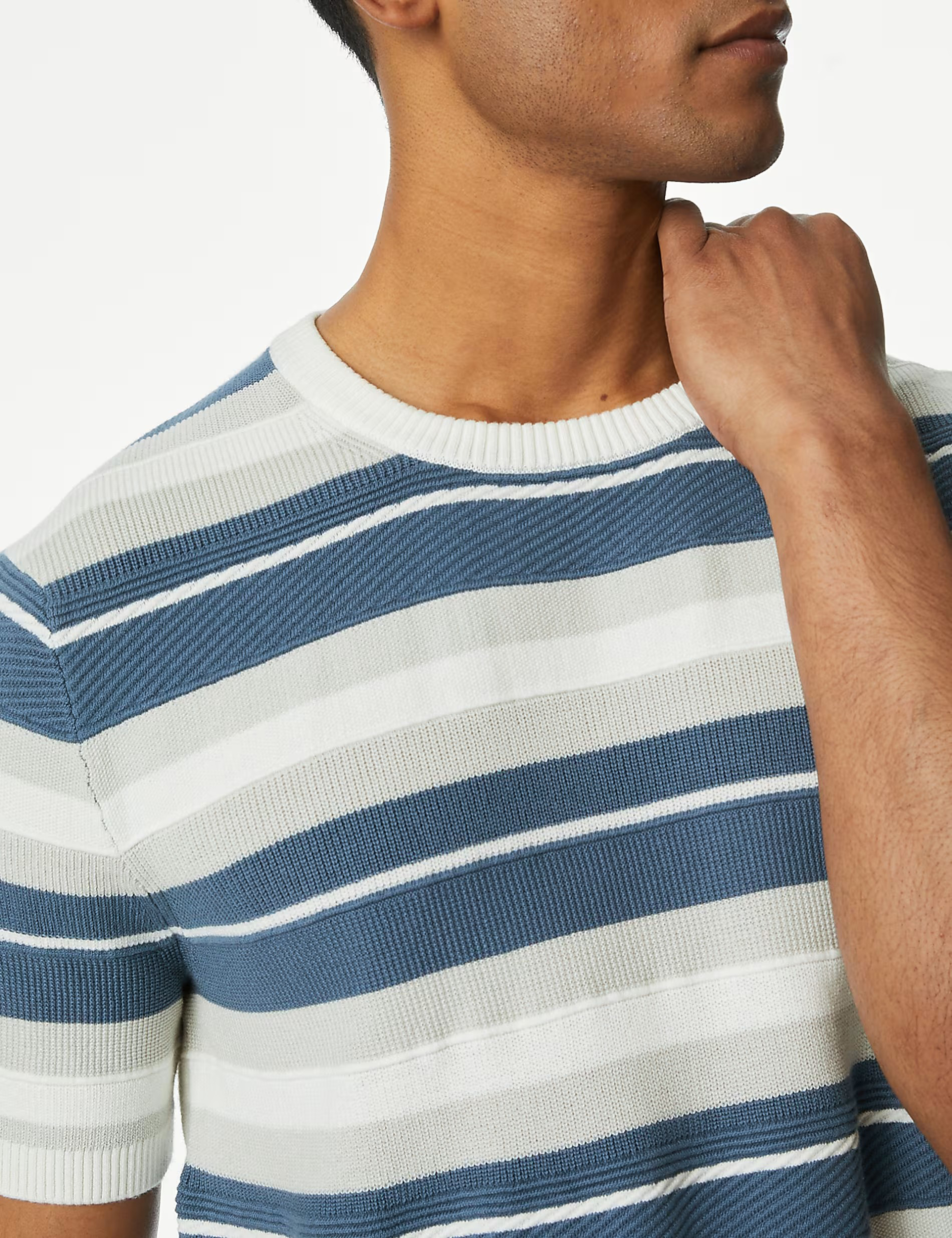 Cotton Rich Striped Crew Neck Knitted T-shirt