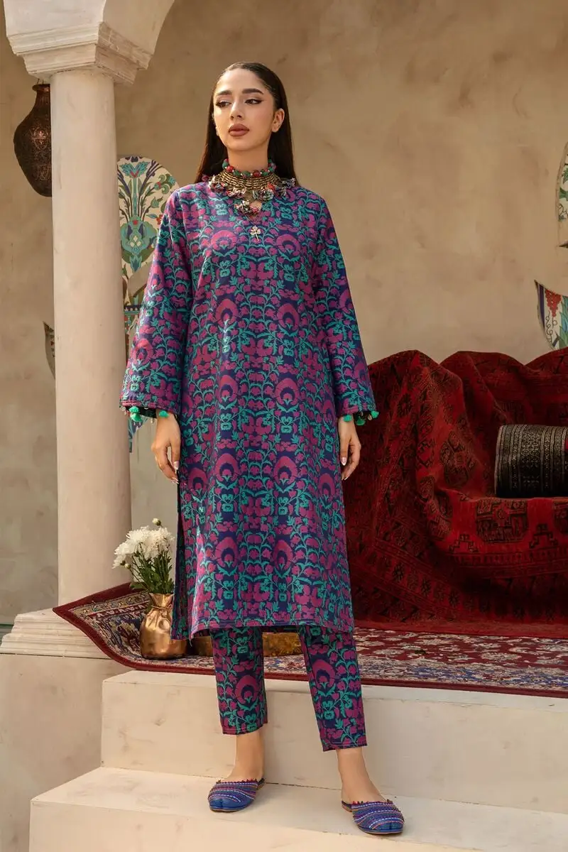 2 Piece Kurta Embroidered | Kurta & BPants | Color deep purple