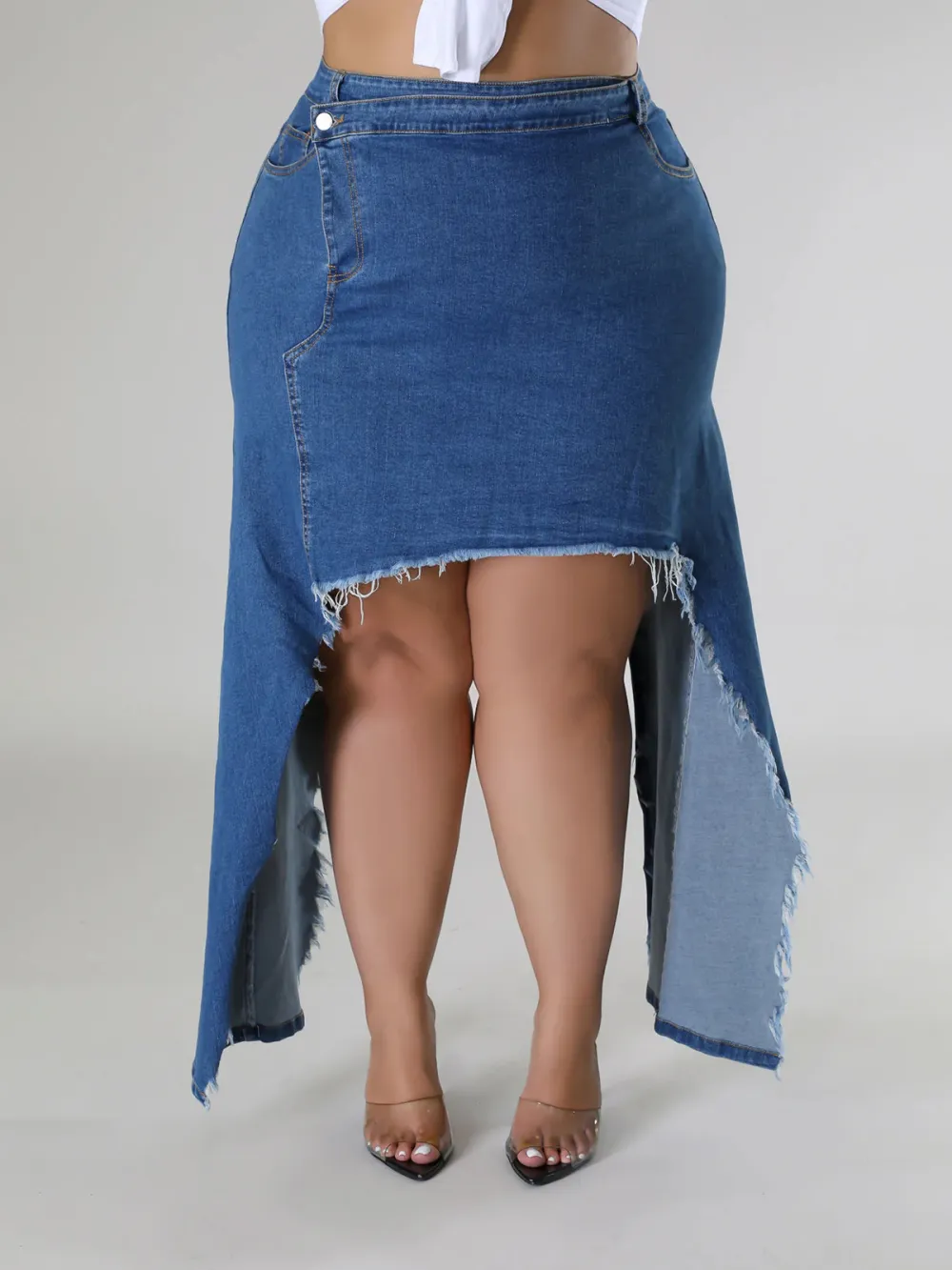 Plus-Size Fashion Women'S Denim Split Hip Skirt