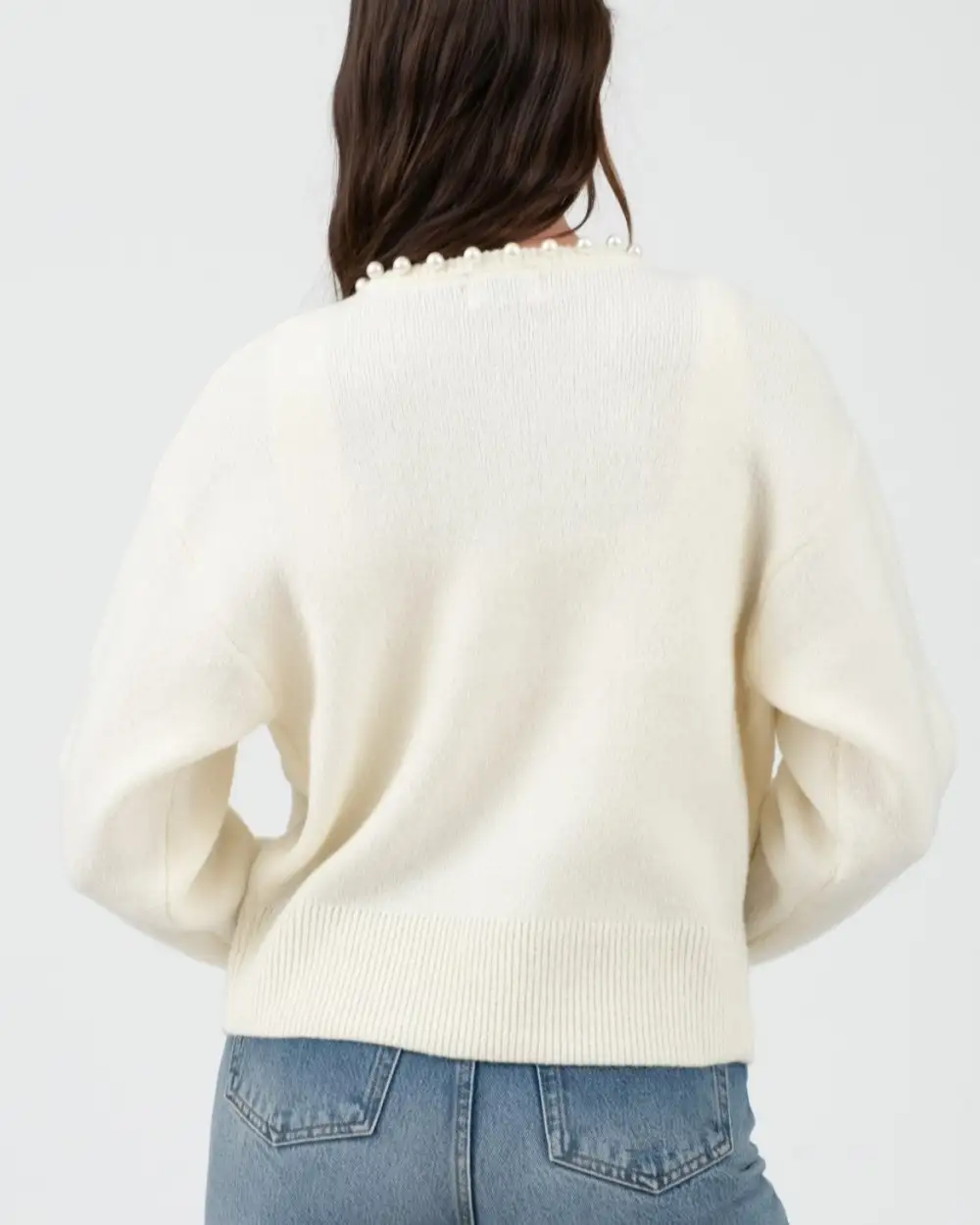 Pearl Trim Knit Cardigan - Cream