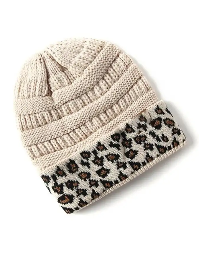 🔥Buy 3 Get 10% Off🔥Women's Western Retro Leopard Print Stitching Design Beanie (Without Logo)