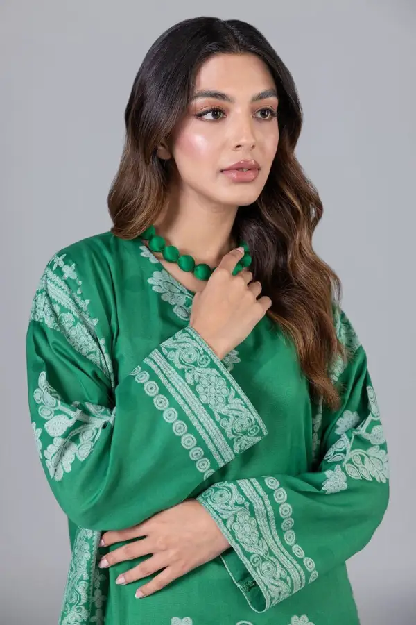 3 Piece Kurta Embroidered | Dupatta& Bottom & Tops | Color Green