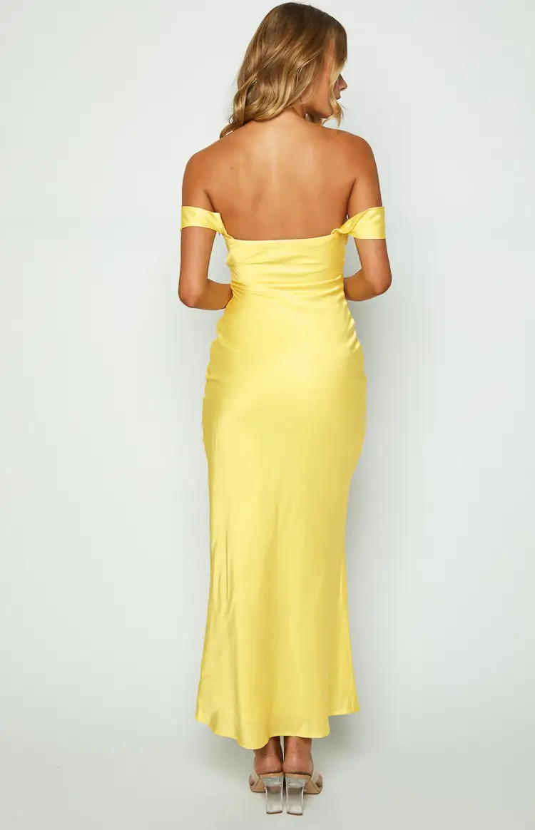 Ella Light Yellow Off Shoulder Formal Maxi Dress