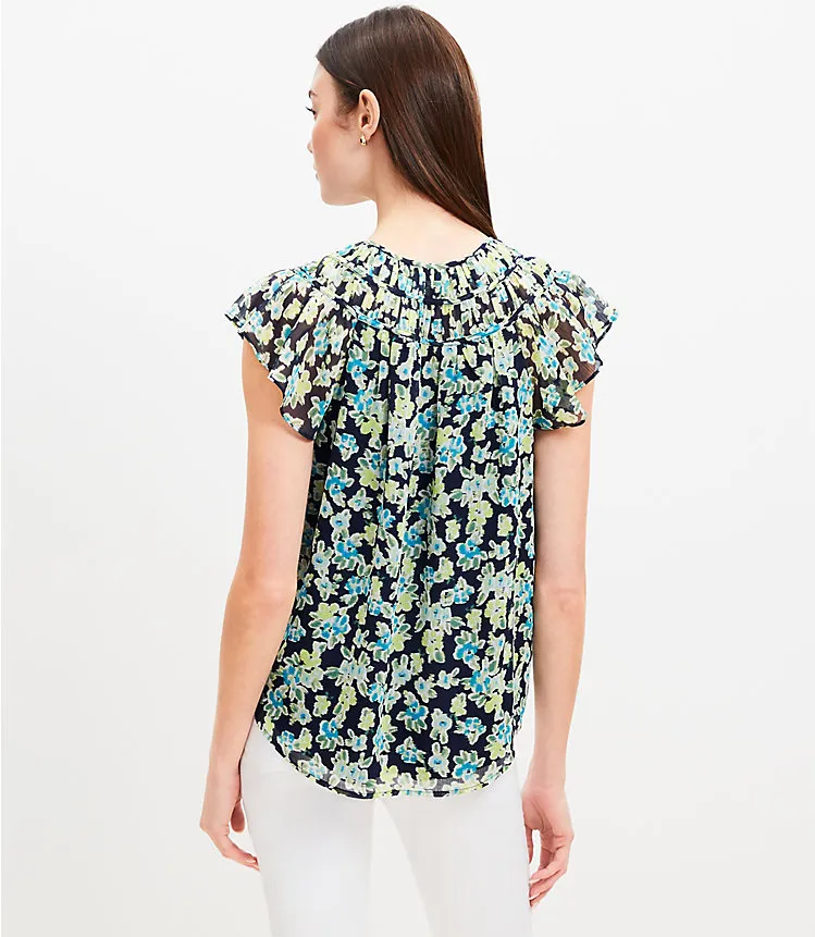 Ikat Buttercup Crinkle Ruched Yoke Top