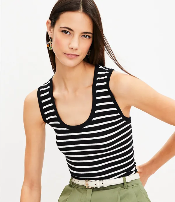 Stripe Perfect Ribbed Scoop Neck Tank Top