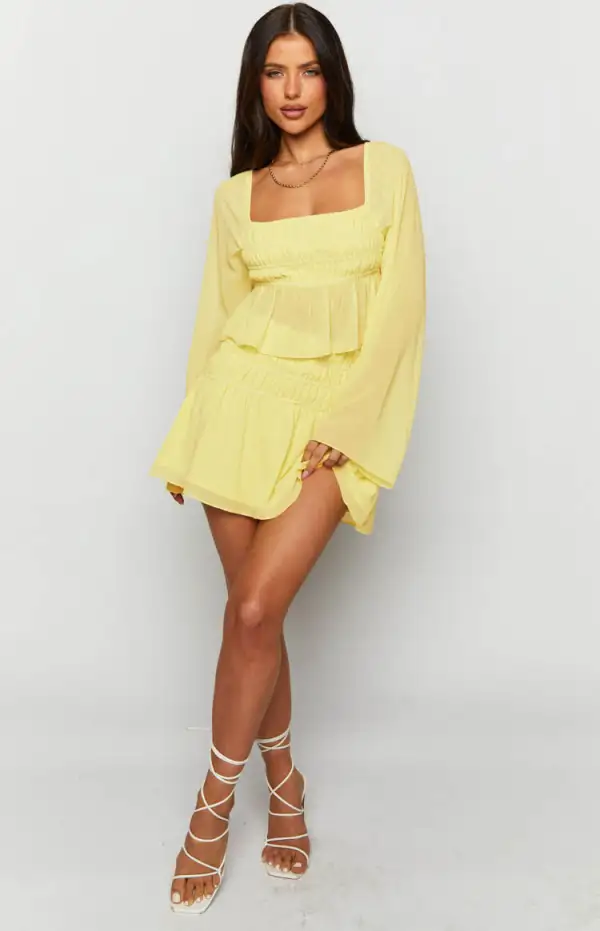 Sean Yellow Chiffon Long Sleeve Top