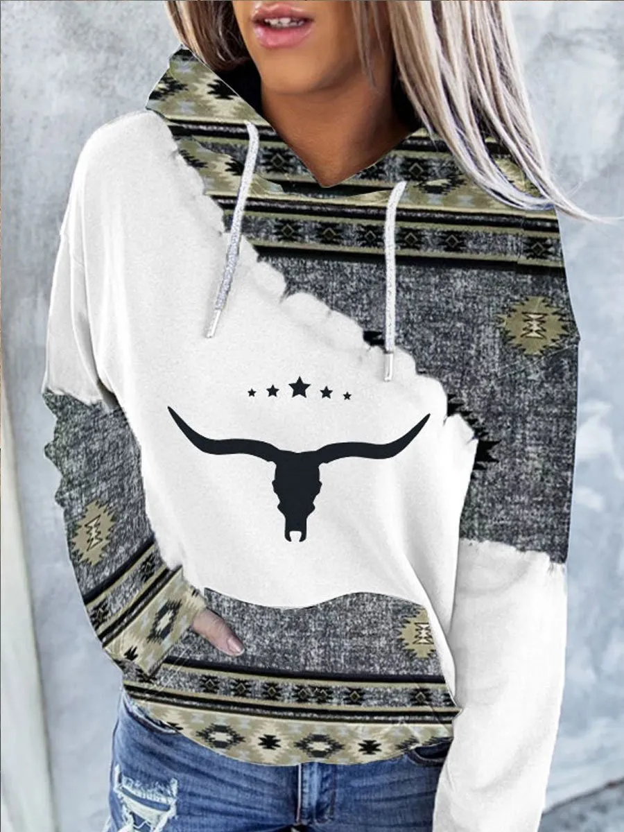 🔥Buy 3 Get 10% Off🔥Women's Western Ethnic Print Hooded Sweatshirt