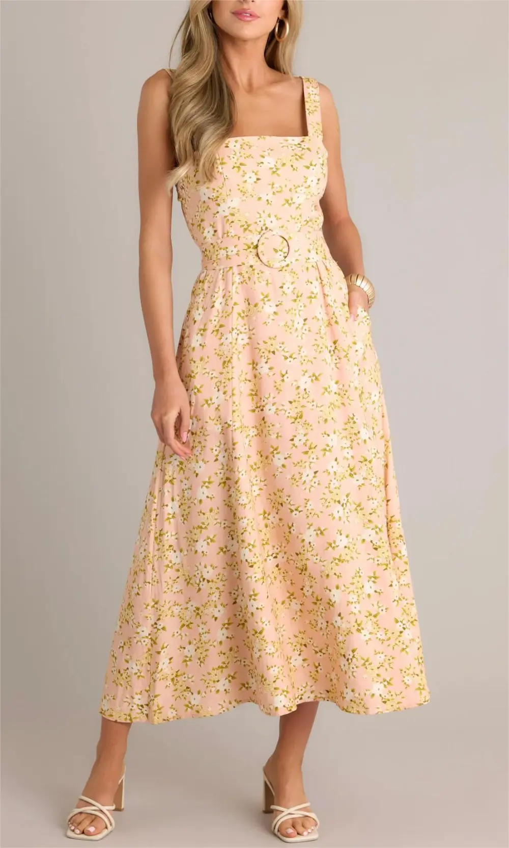 BLOOMING GRACE ORANGE PEACH FLORAL MAXI DRESS