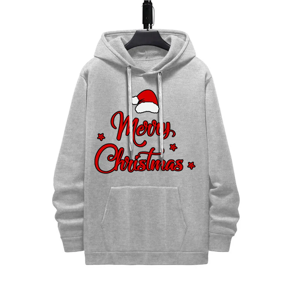 MERRY CHRISTMAS HAT PATTERN PRINTED HOODIE