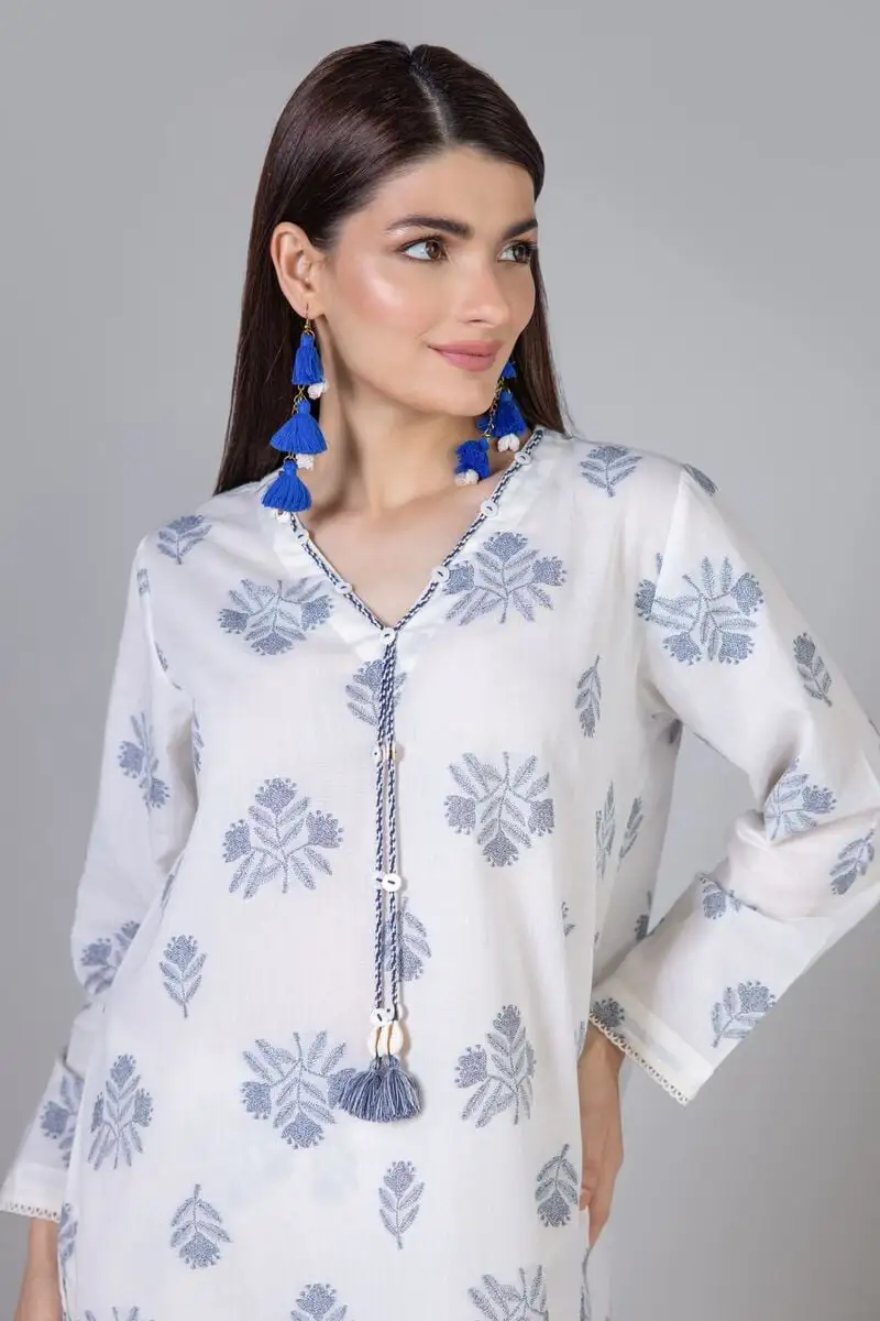 3 Piece Kurta Embroidered | Dupatta& Bottom & Tops | Color white and gray