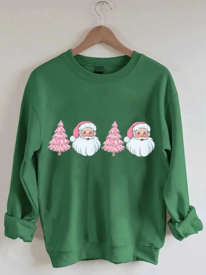 Women's   Tree Santa Print Sweatshirt