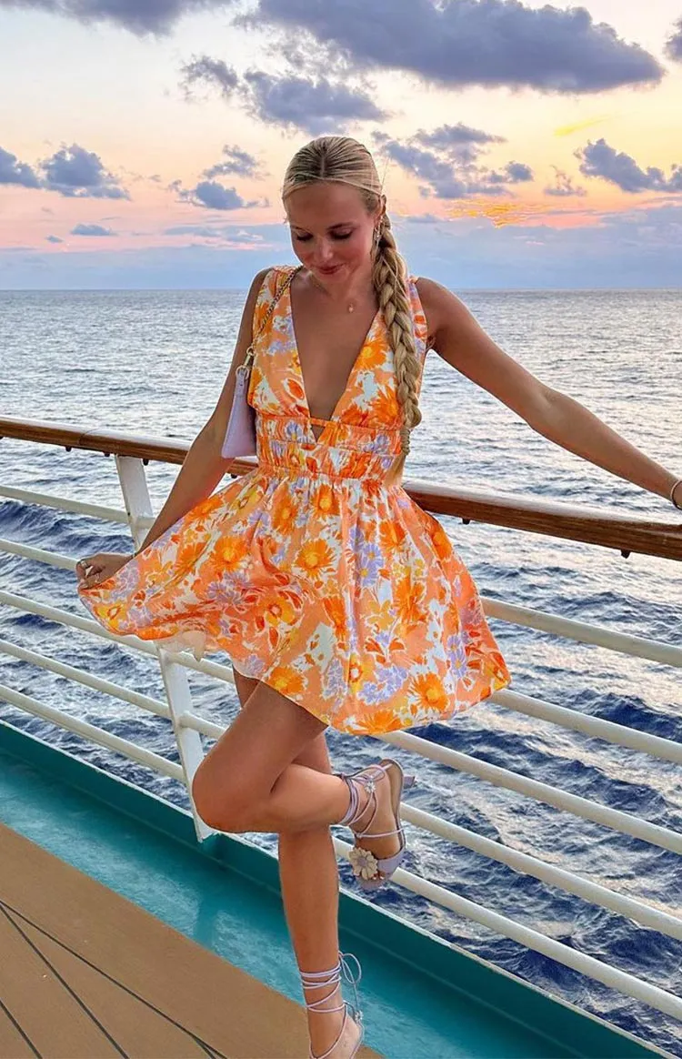 Genovia Orange Floral Mini Dress