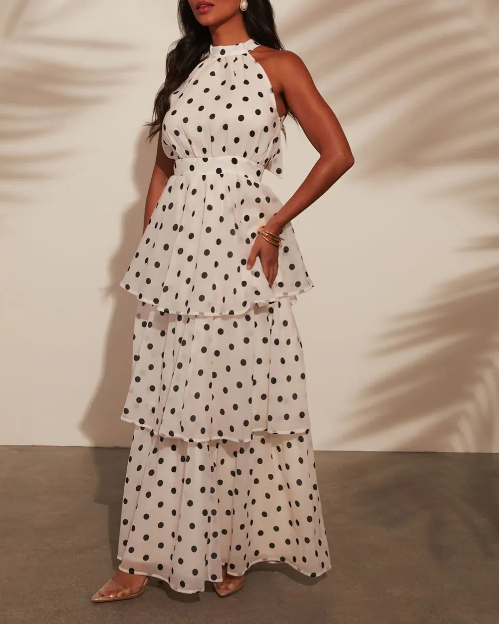 Spanish Riviera Polka Dot Tiered Maxi Dress