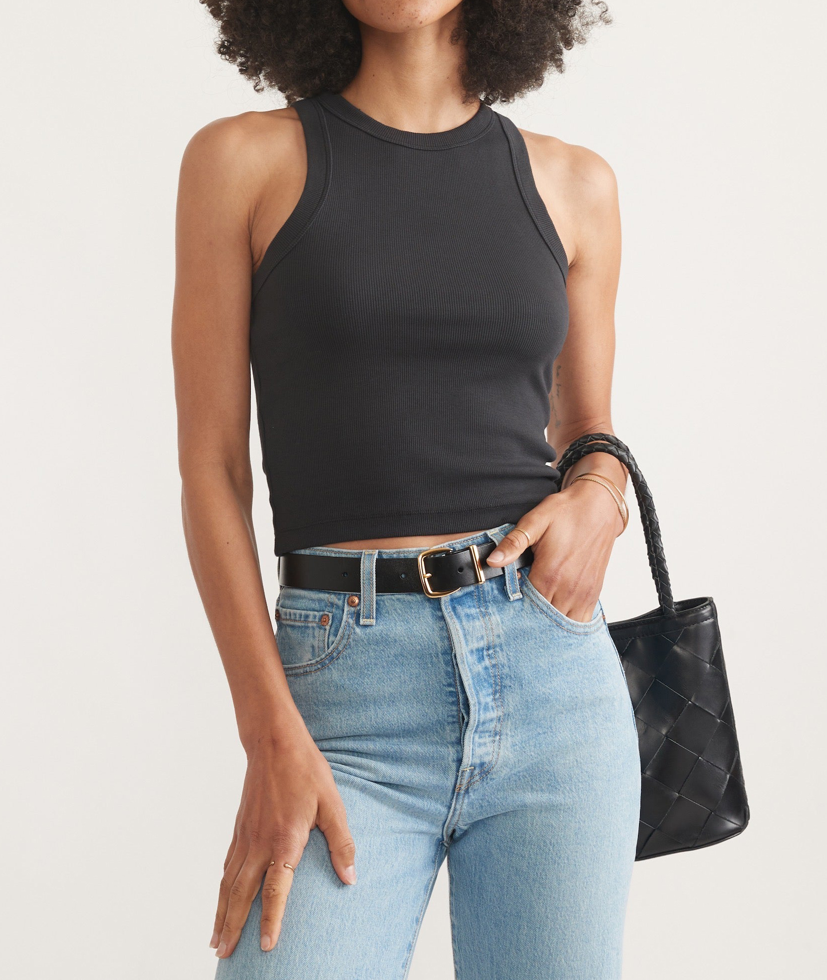 Faded Black High Neck Crop Tank