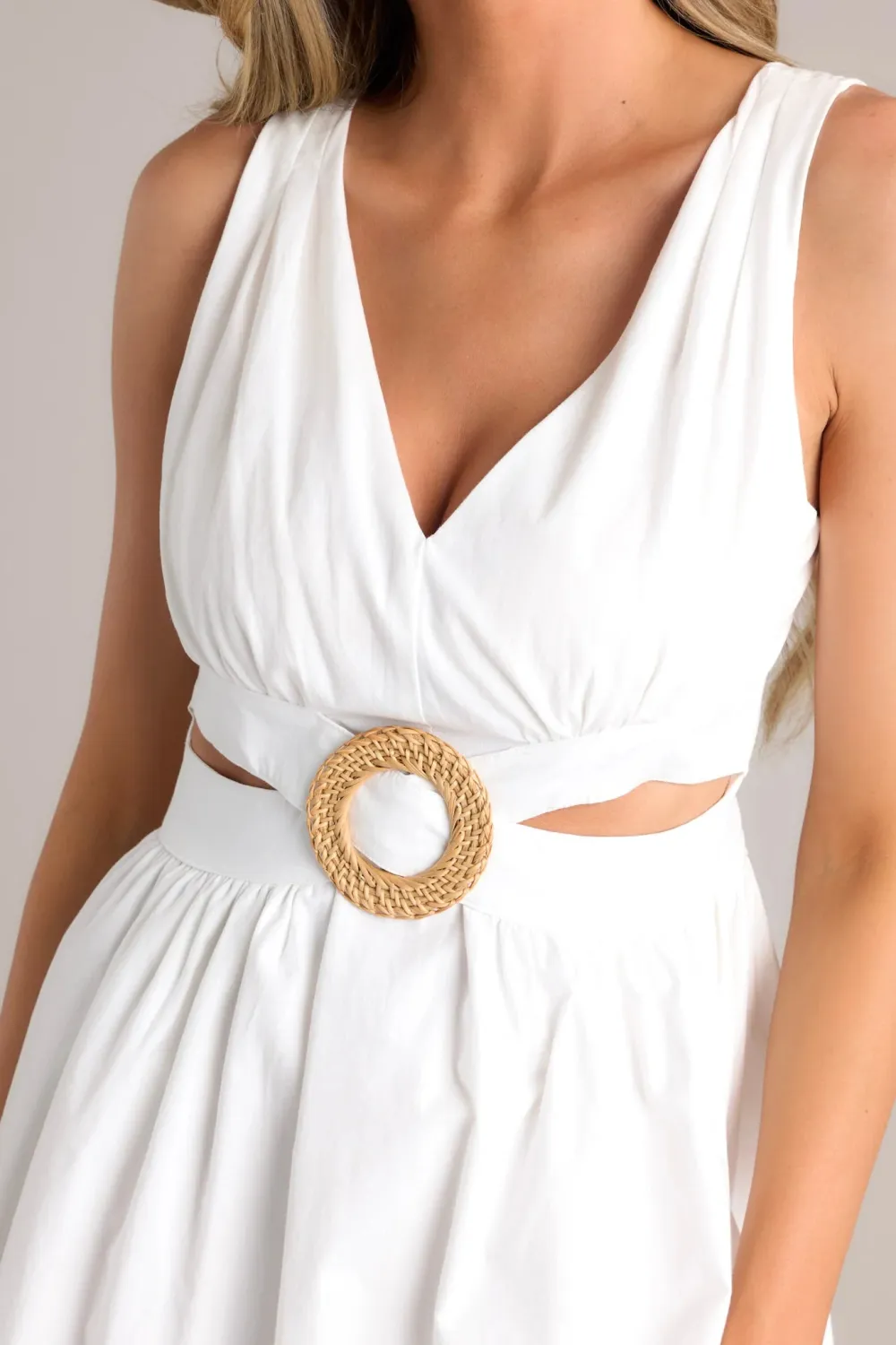 BE GOOD TO ME WHITE CUTOUT MIDI DRESS