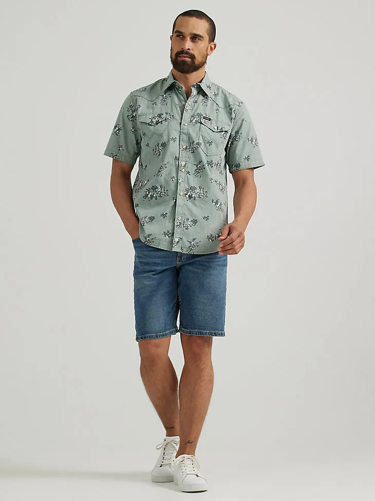 MEN'S SHORT SLEEVE PRINTED SHIRT IN CACTUS COWBOY GREEN