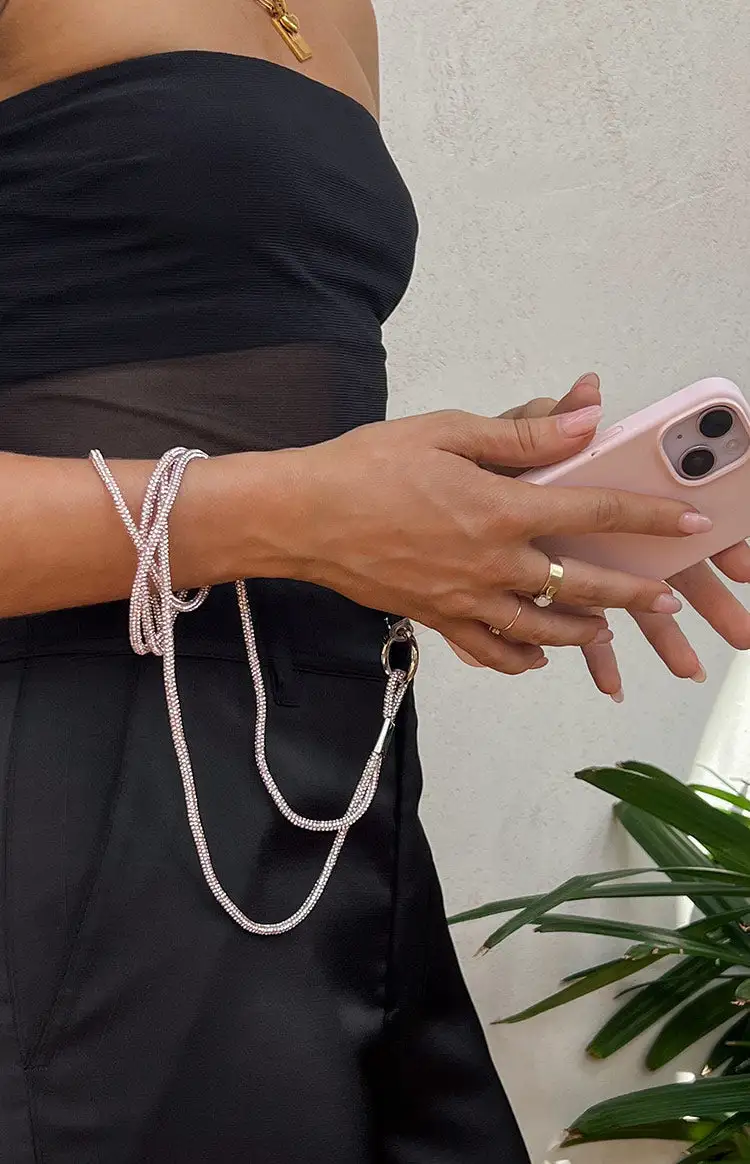 Starlit Pink Rhinestone Mobile Phone Lanyard