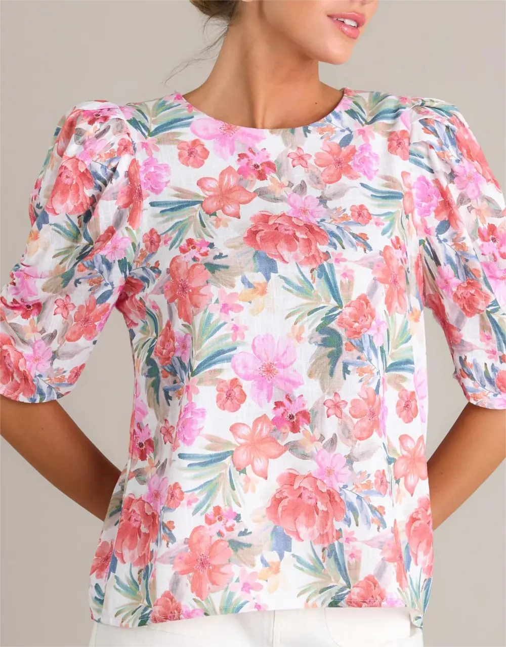 PARADISE BLOOM IVORY MULTI FLORAL TOP