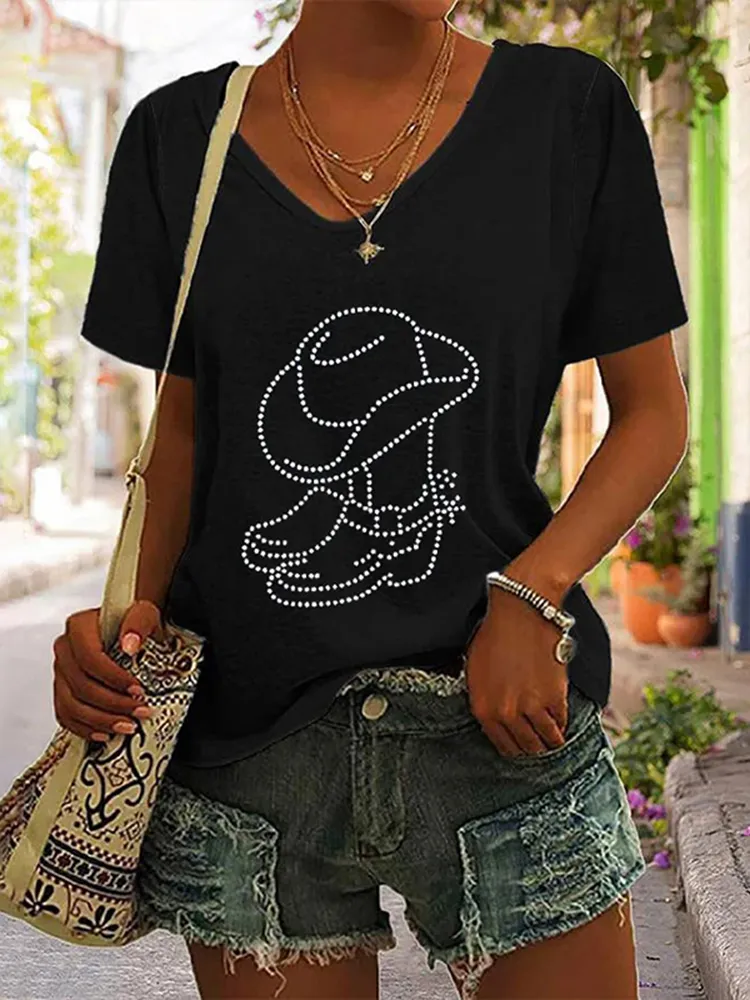 Western Cowboy Boot Print T-Shirt