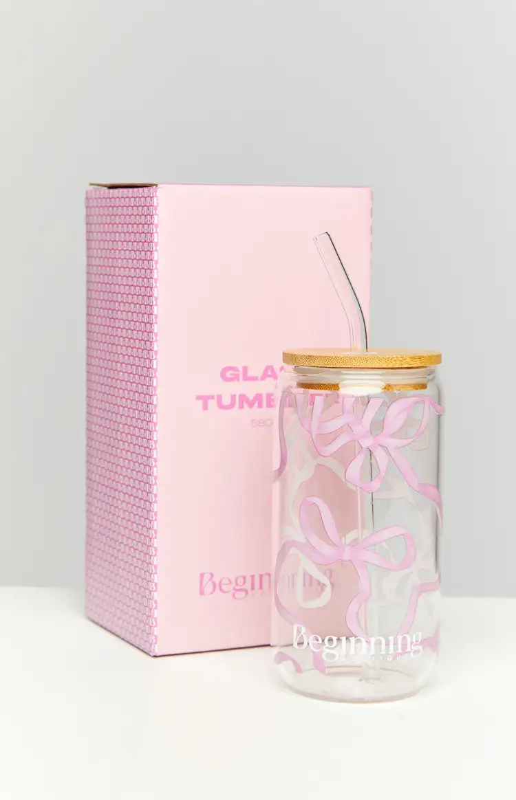 Twinkle Pink Bow Glass Tumbler