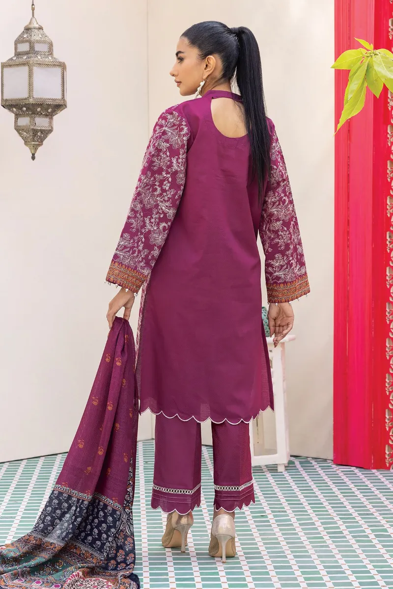 3 Piece Kurta Embroidered | Dupatta& Bottom & Tops | Color Purple