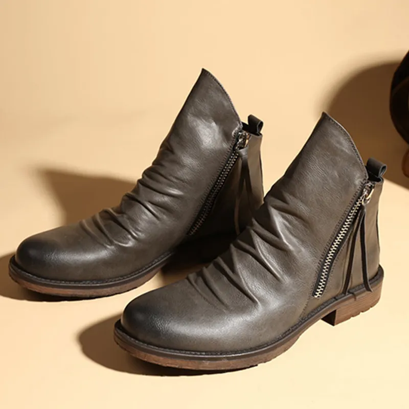 Double Side Zipper Anti Slip Gradient Men's Boots