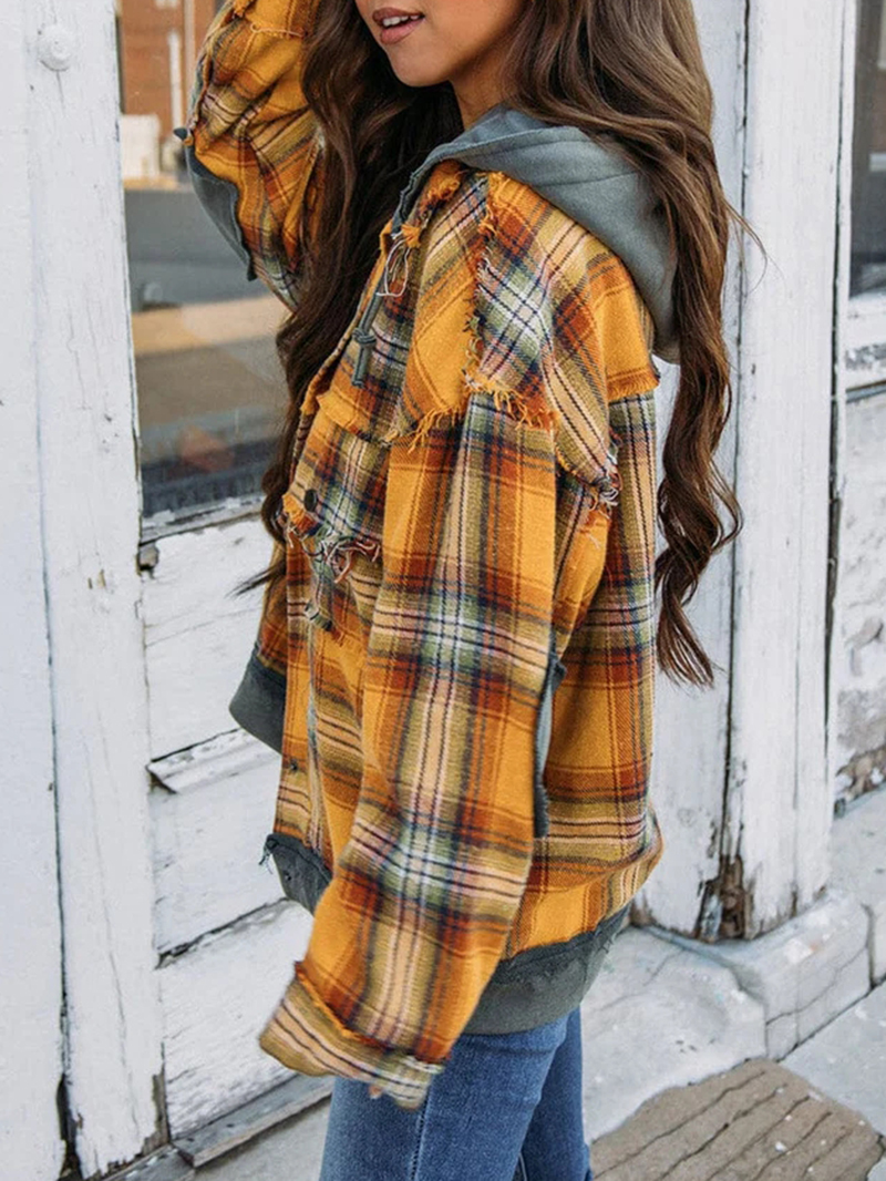 Yellow Casual Elegant Plaid Jacket Coat