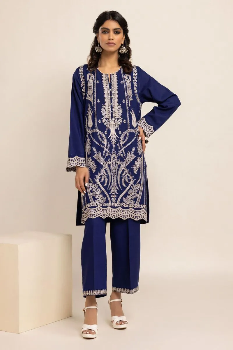 3 Piece Kurta Embroidered | Dupatta& Bottom & Tops | Color indigo