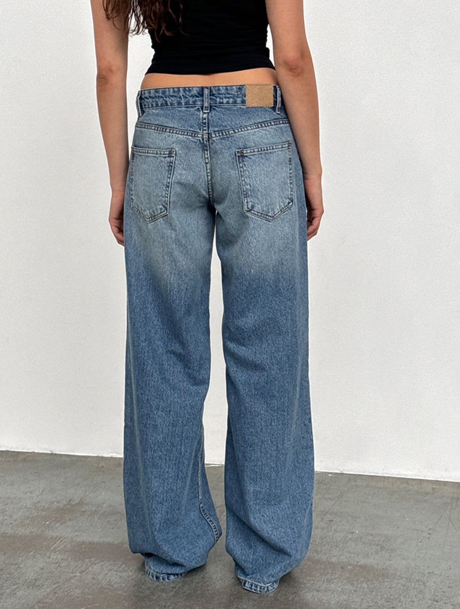 Washed Powder Blue Roomy Extra Wide Low Rise Jeans