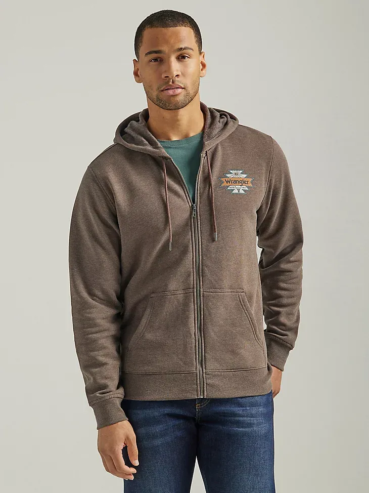 MEN'S WRANGLER BACK GRAPHIC LOGO FULL ZIP HOODIE IN MIDNIGHT NAVY HEATHER