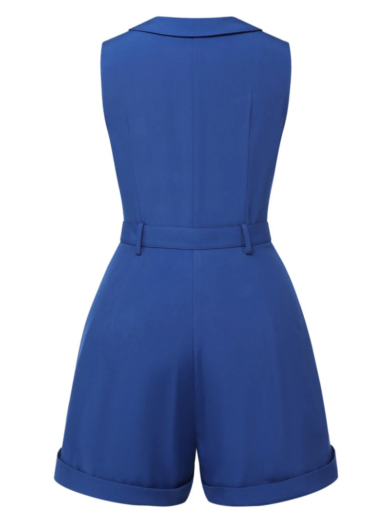 DARK BLUE 1940S POCKETS LAPEL ROMPER