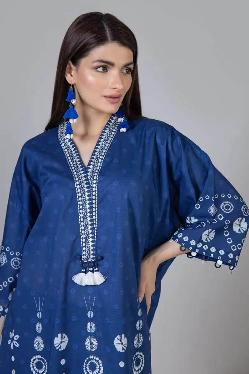 3 Piece Kurta Embroidered | Dupatta& Bottom & Tops | Color Navy blue