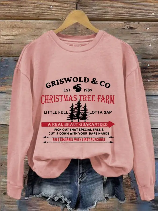 Women's Christmas Griswold Co Christmas Tree Farm Printed Sweatshirt