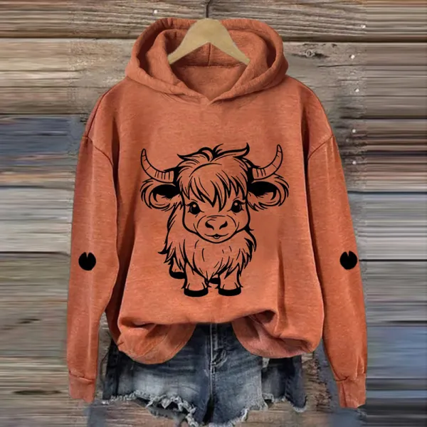 Women's Cute Highland Cow Casual Hoodie