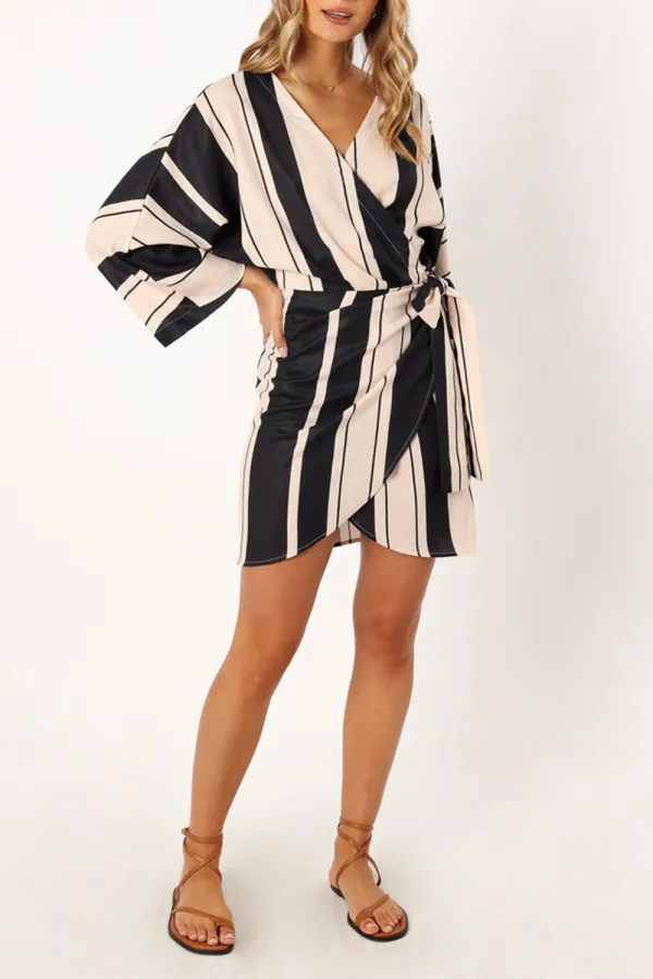 DEON WRAP MINI DRESS - BLACK CREAM