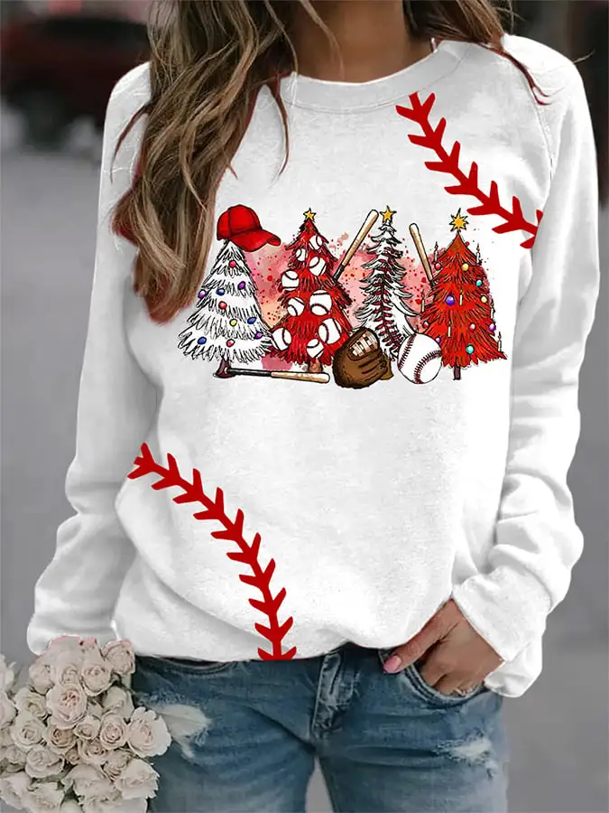 Women's Merry   Baseball Print Long Sleeve Top