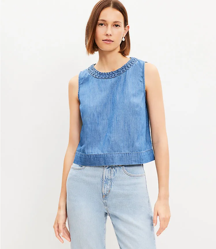 Chambray Braided Neck Shell