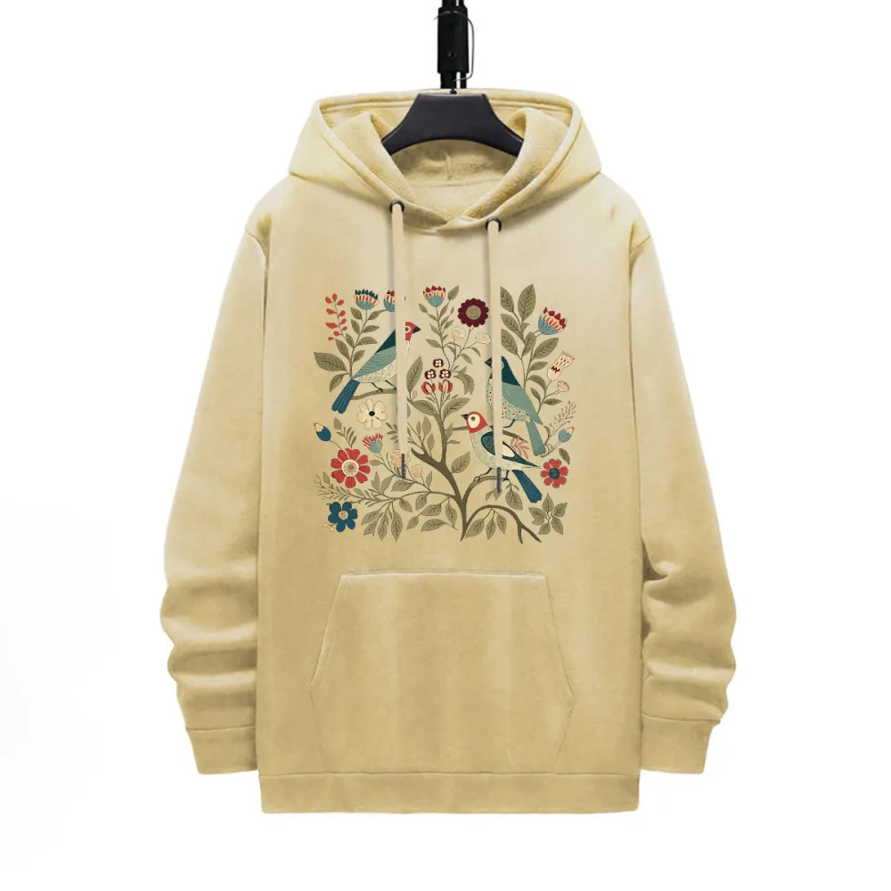 BIRDS N FLOWERS PATTERN PRINTED HOODIE