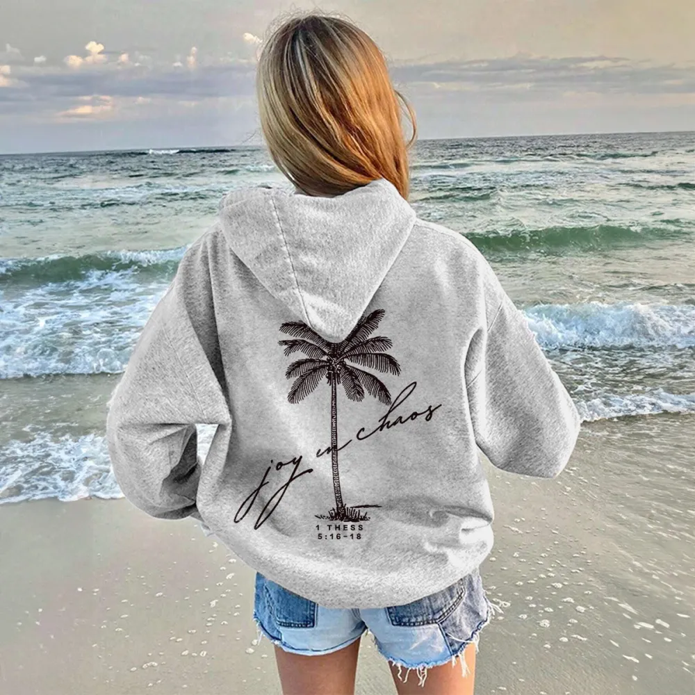 COCONUT TREE PATTERN PRINTED HOODIE