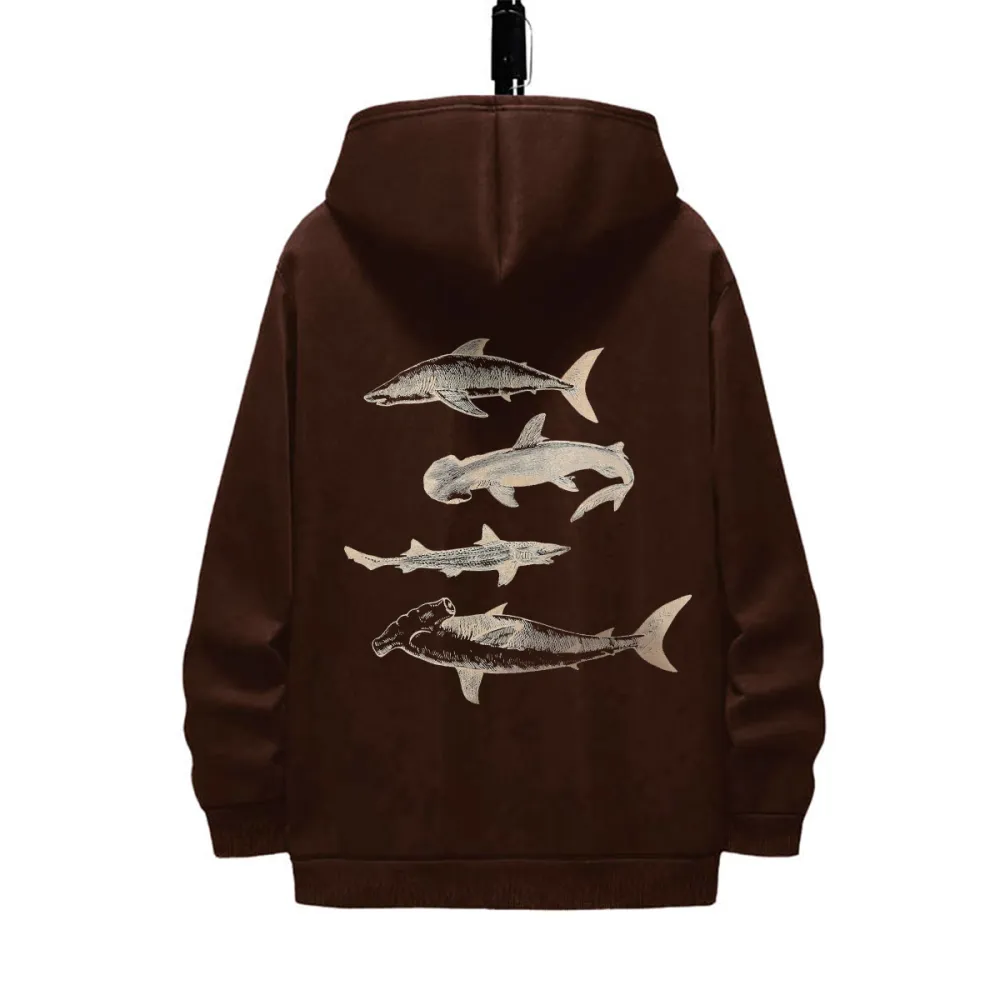 MARINE LIFE PATTERN PRINTED HOODIE