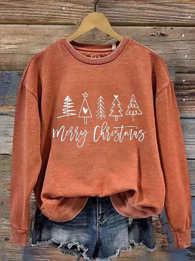 Women's Merry Christmas Christmas Trees Printed Sweatshirt