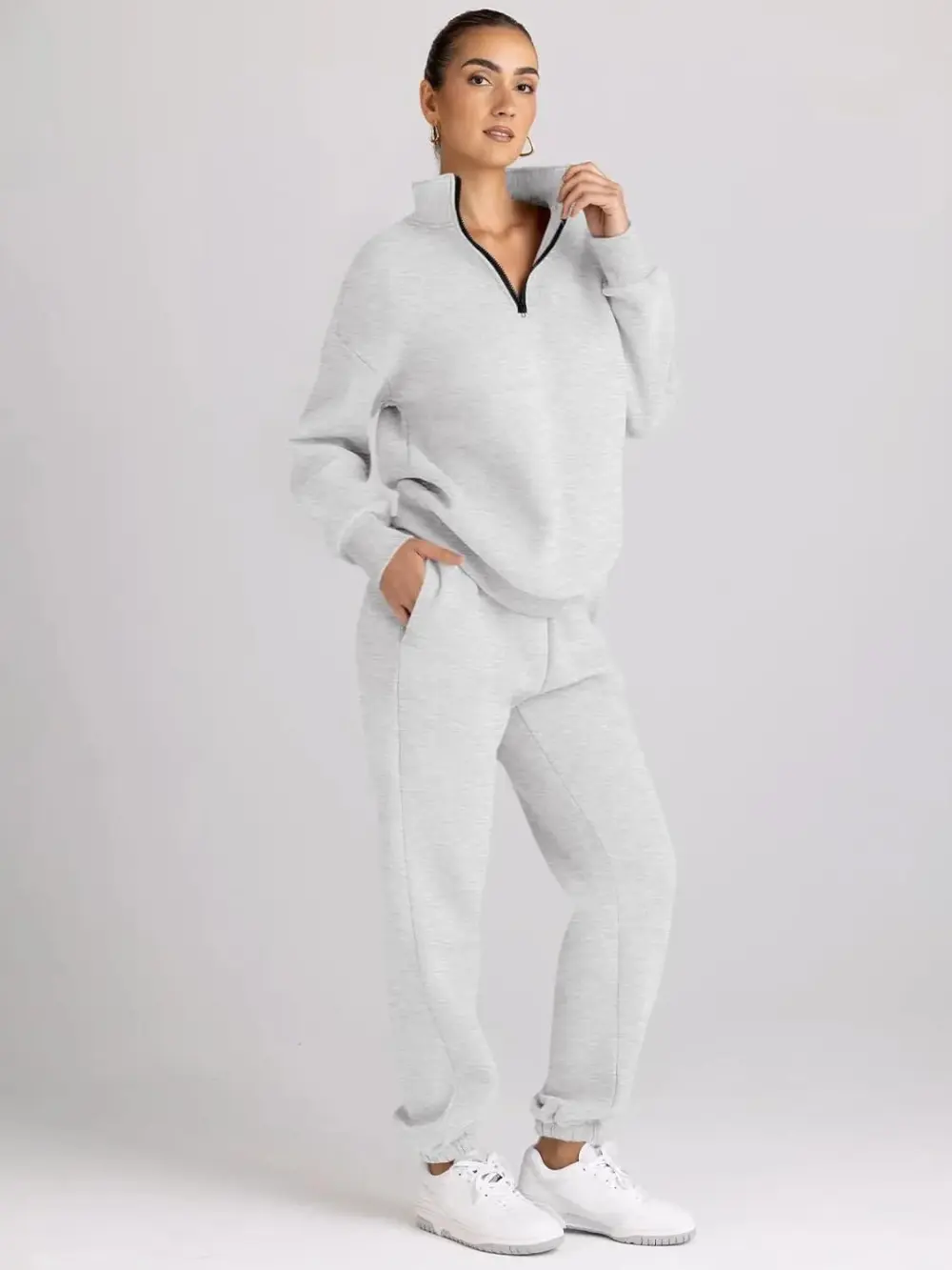 2 Piece Sweatsuits Long Sleeve Half Zip Pullover and Baggy Sweatpants